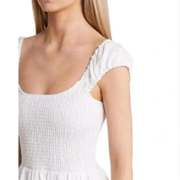 NWT Reformation Tavi 100% Linen White Smocked Ruffle Midi Dress Size Medium - Picture 5 of 12